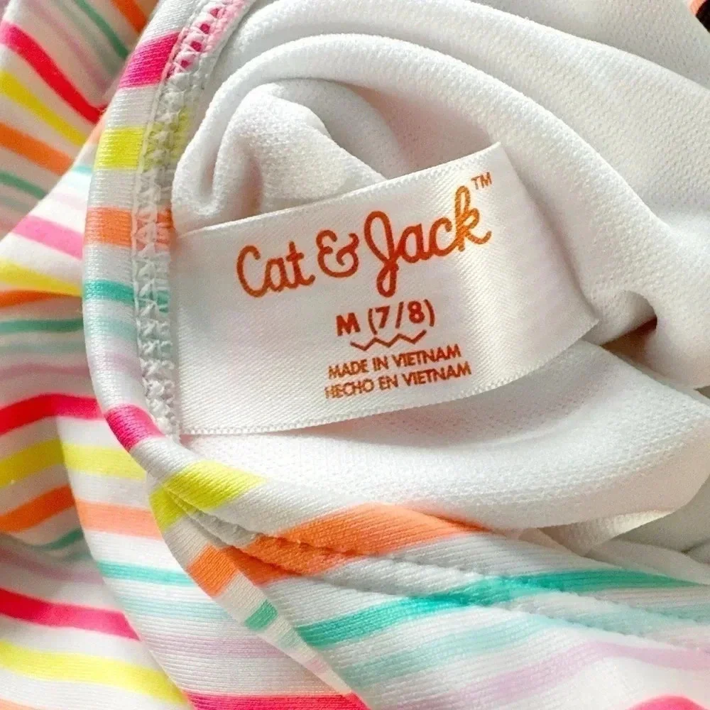 Cat & Jack | Striped Ruffled One Piece Swimsuit (M) 🌈
